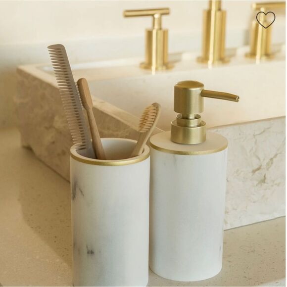 Sunday Citizen White Faux Marble Bath Set (Soap Dispenser and Cup) - Picture 2 of 14